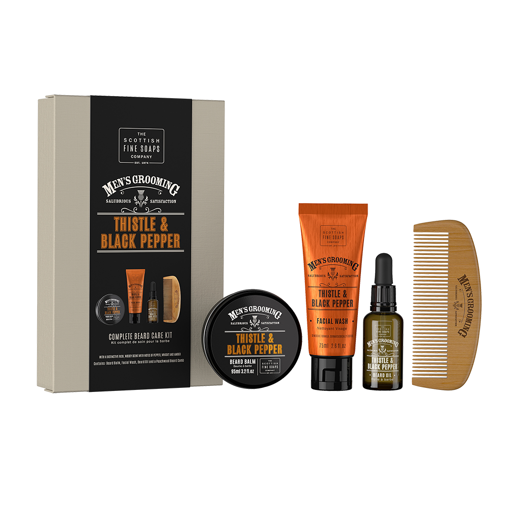 Scottish Fine Soaps NEW Thistle & Black Pepper Face & Beard Kit The