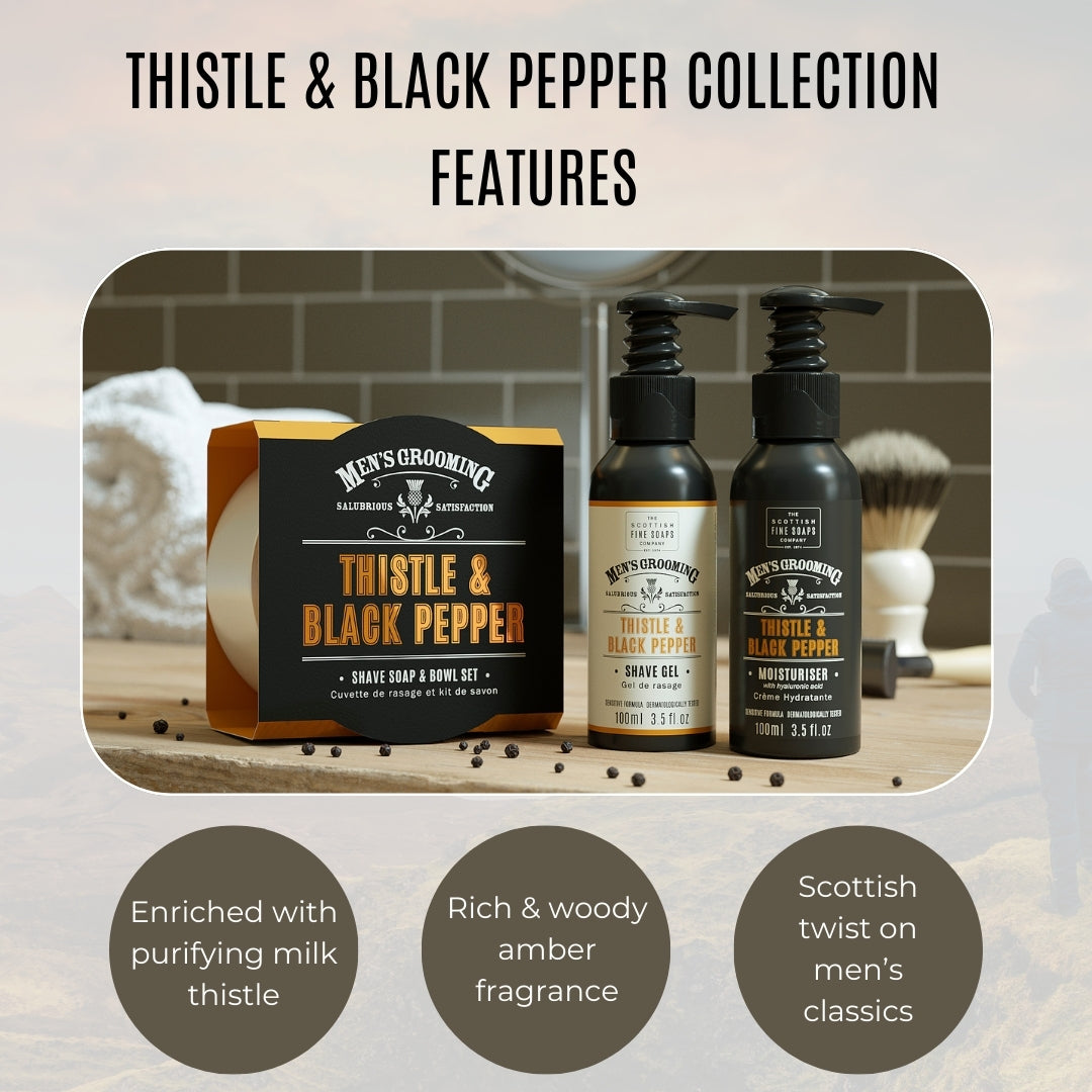 Scottish Fine Soaps NEW Thistle & Black Pepper Face & Beard Kit The